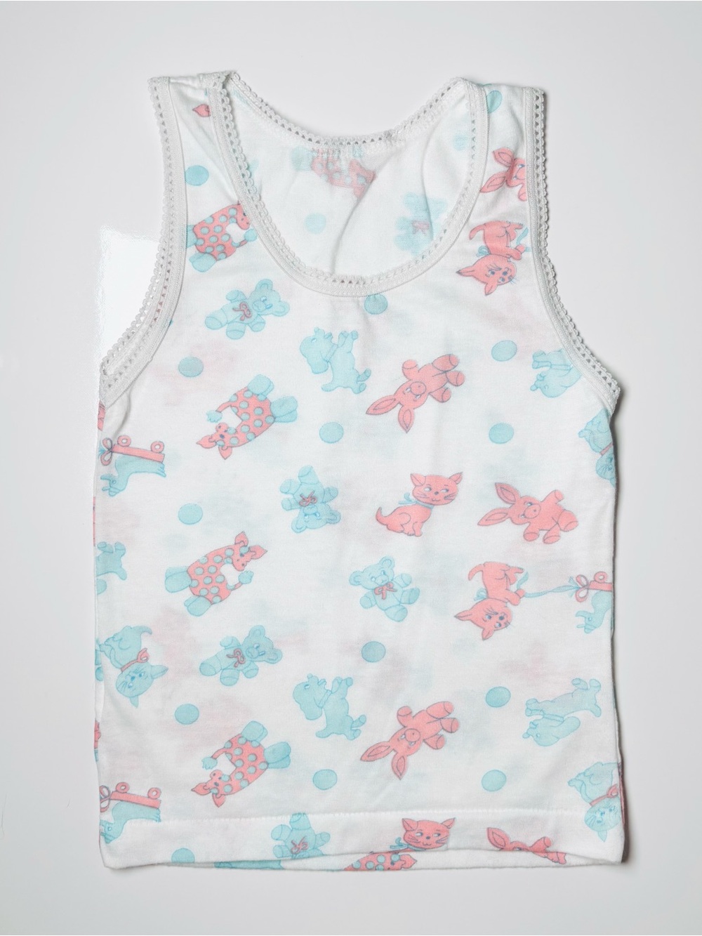 Vintage Pastel Toy Animal Print Camisole Tank Top Lace Trim 70s 80s Retro